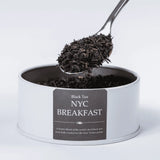 NYC Breakfast black loose leaf tea with a teaspoon