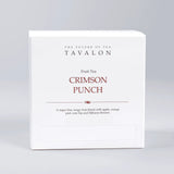 Tavalon Crimson Punch fruit tea packaging on a gray background