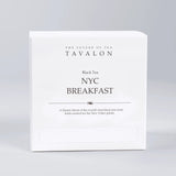 Tavalon Black Tea NYC Breakfast packaging on a gray background
