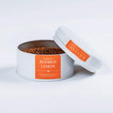 Rooibos Lemon herbal loose leaf tea in an open tin