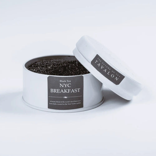 NYC Breakfast black loose leaf tea in an open tin