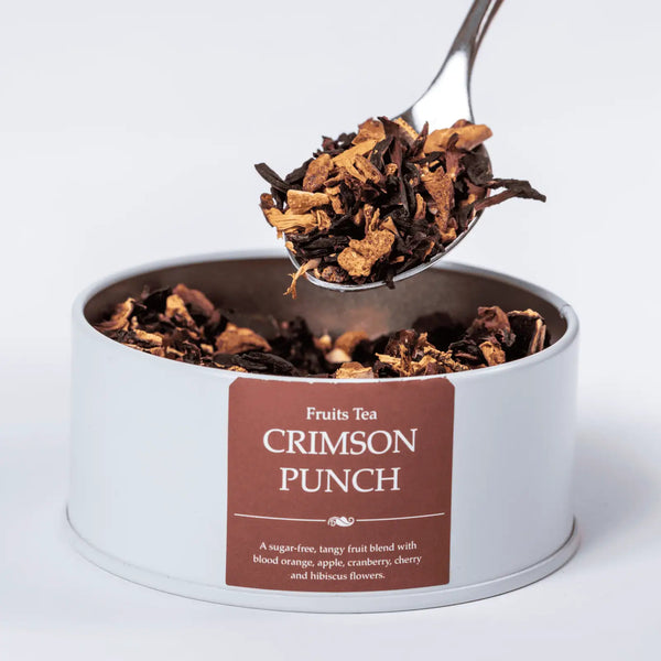 Crimson Punch fruity loose leaf tea with a teaspoon