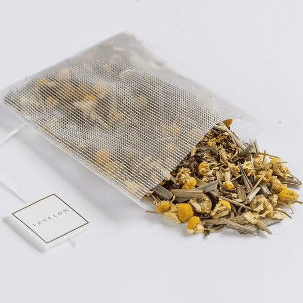 Serenity tea spilling out of a Soilon tea bag