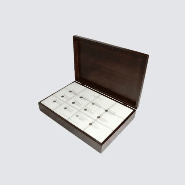 One of the Tavalon Premium Tea Gift Sets in a wooden box